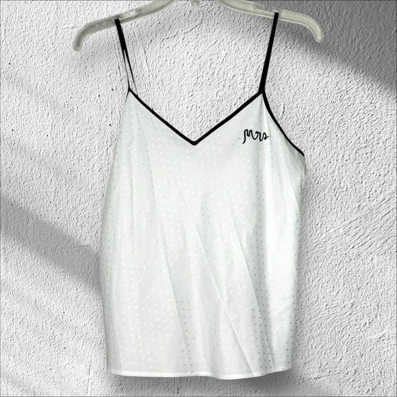 Kate Spade Mrs Camisole Tank Top White Dot‎ Fabric with Black Trim Size Small - Picture 1 of 11